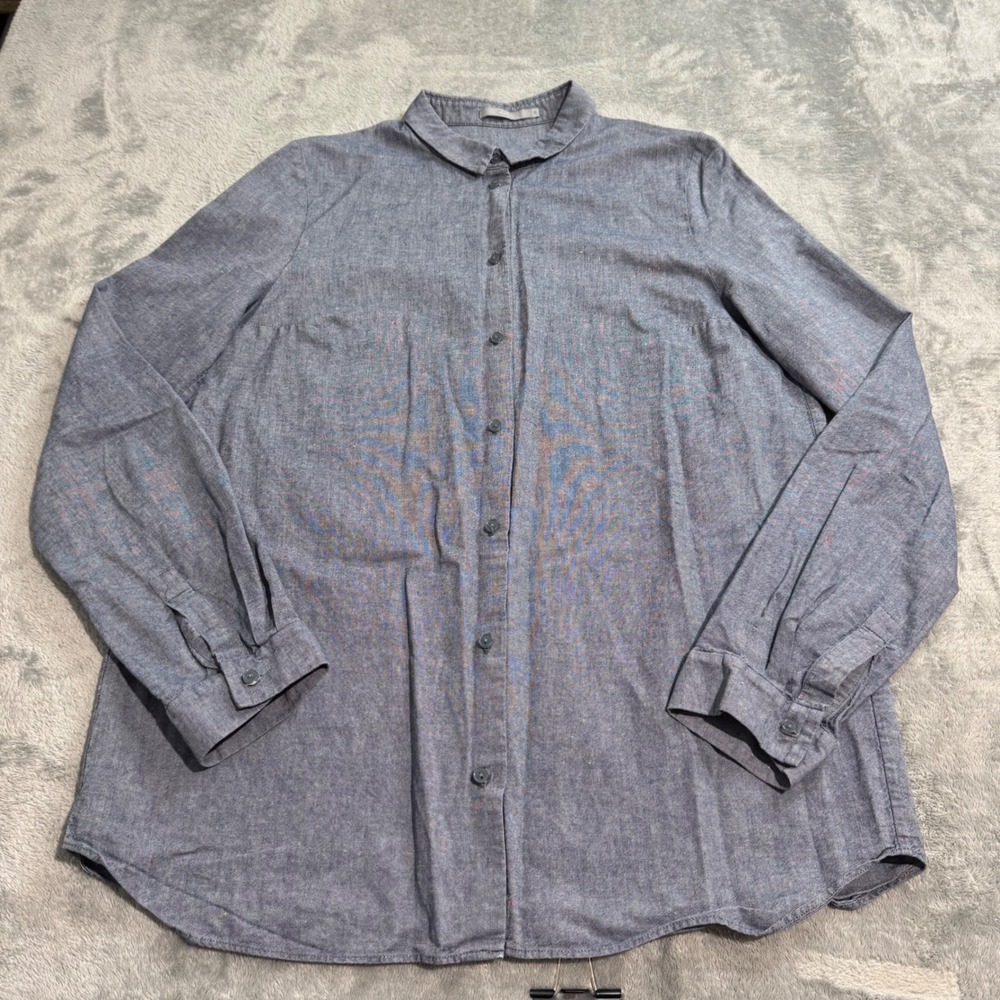COS Women Blue Flecked Cotton Chambray Long Sleeve Button Down Shirt Size 38